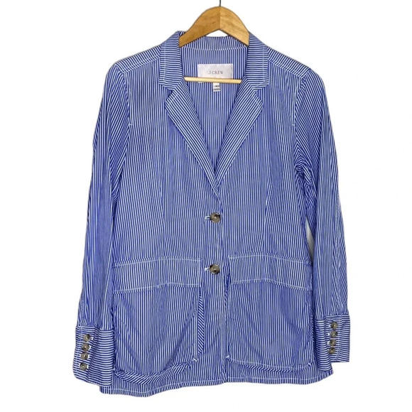 J. Crew Blue White Striped Deconstructed Shirt Blazer Women's Size 6 - Picture 2 of 12
